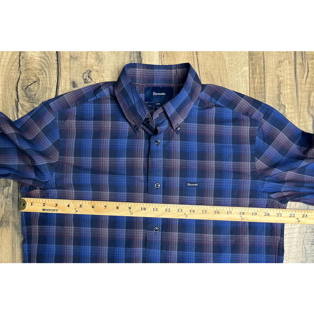 FACONNABLE Club Button-Down Shirt M Blue Plaid Cotton Long Sleeve Preppy. - Picture 5 of 11